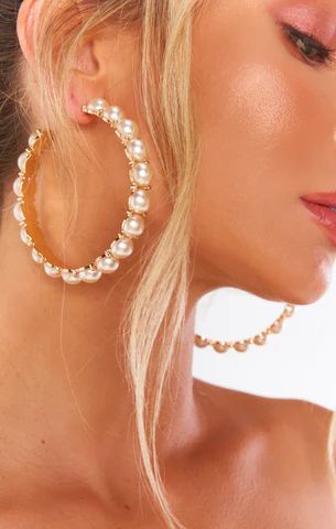 Halo Oversized Pearl Hoops ~ White/Gold | Show Me Your Mumu