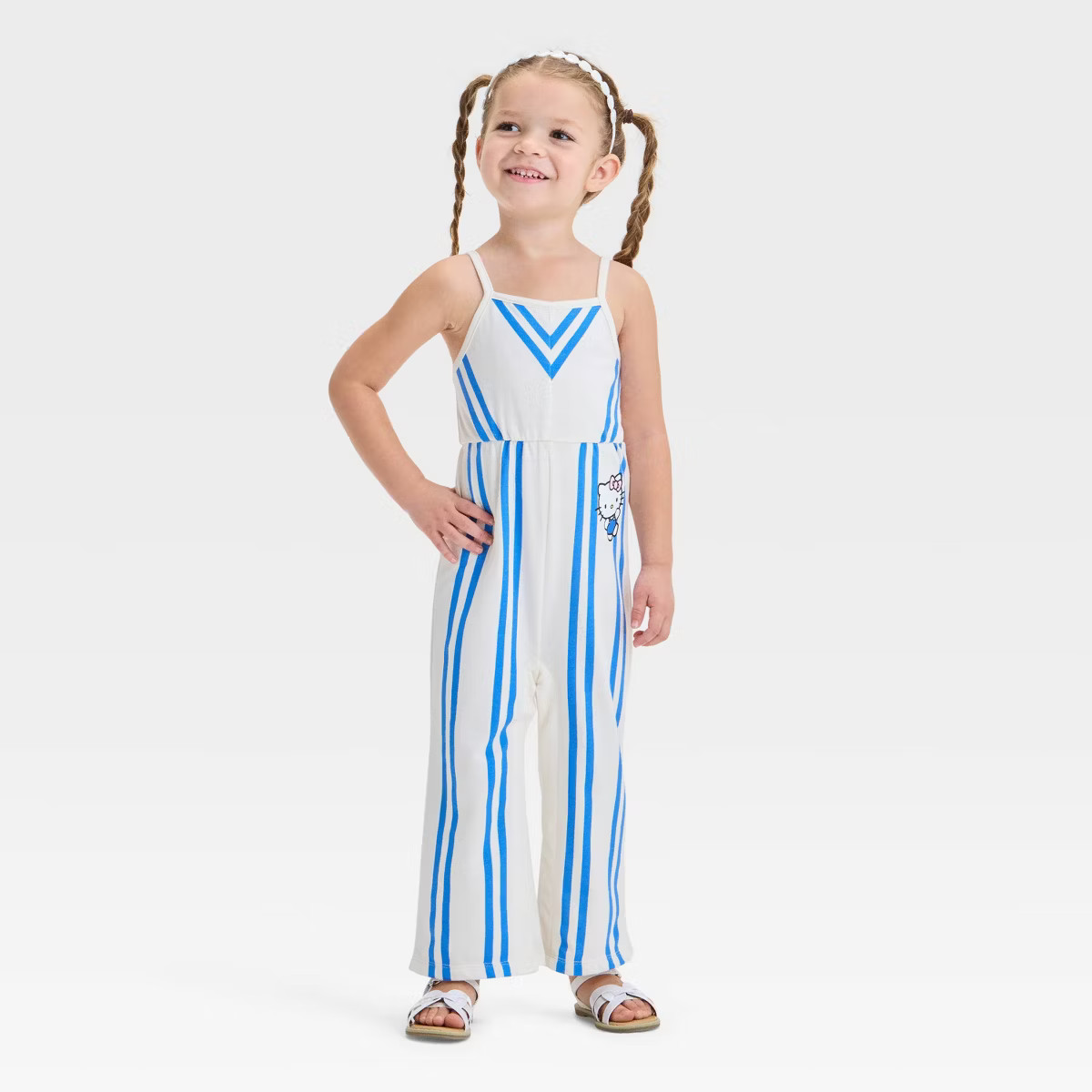 Hello Kitty Toddler Girls' Long Leg Striped Romper - Blue/White | Target