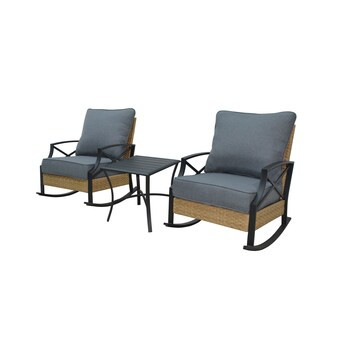 Style Selections Kenwood 3-Piece Wicker Patio Conversation Set with Gray Cushions | Lowe's