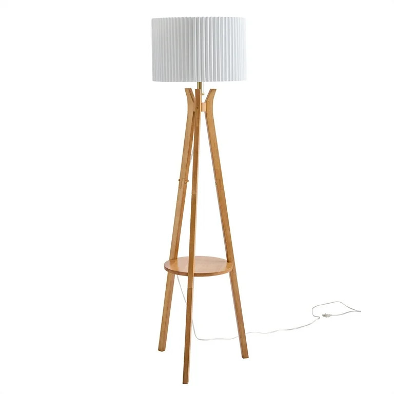 Better Homes & Gardens 63" Natural Wood Tripod Floor Lamp with Pleated Shade | Walmart (US)