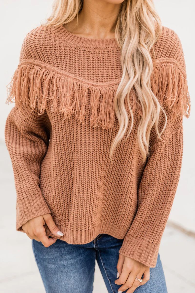 Everything That I Love Light Brown Fringe Sweater SALE | The Pink Lily Boutique