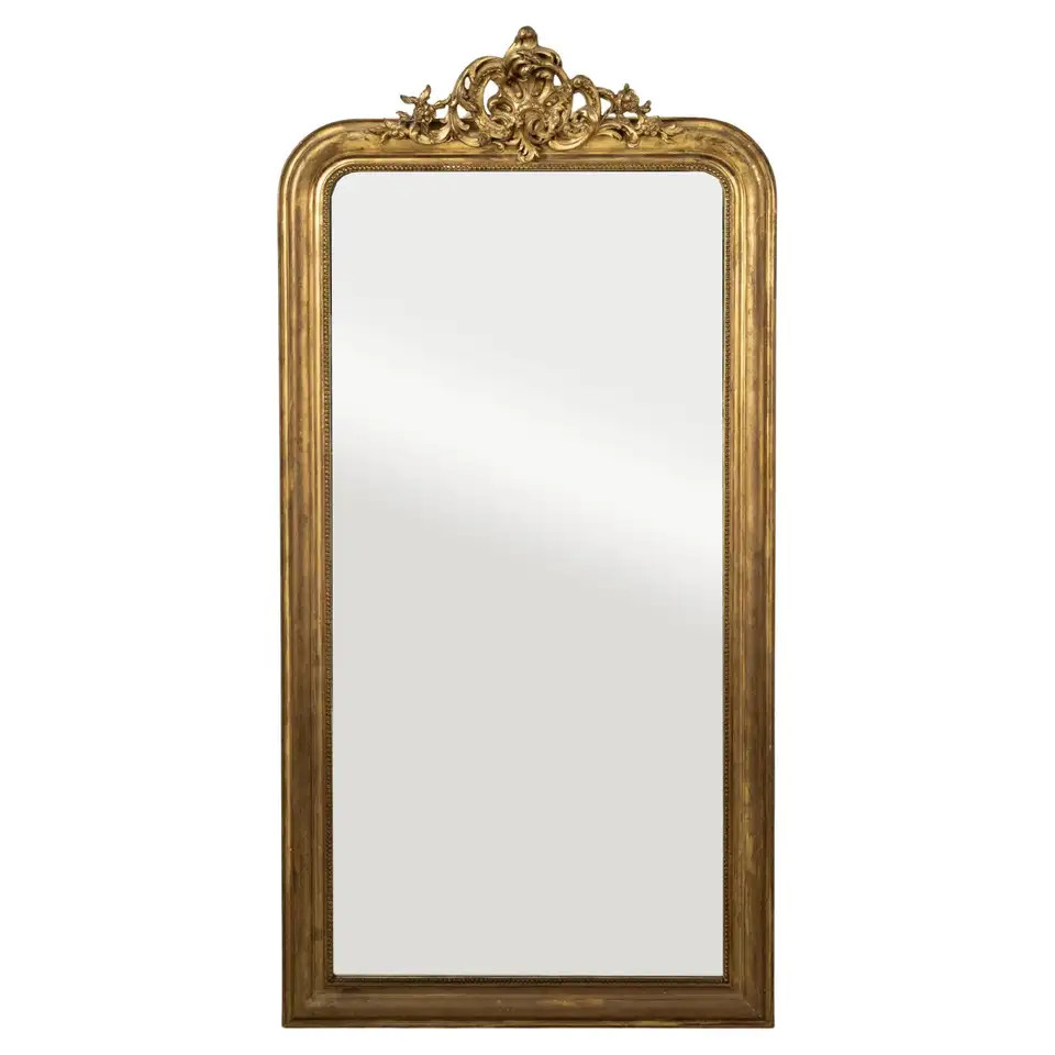Mid-19th Century French Louis Philippe Style Gilt Wood Mirror With Top Crest | 1stDibs