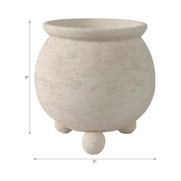 Hooge Planter Pottery Cement Tripod Feet Rustic Texture For Home Or Garden - 9" Ivory & Beige | Wayfair North America