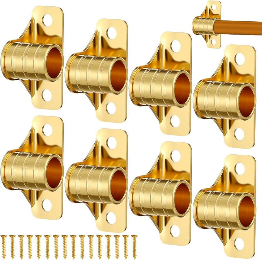 MorningRo 8 Pcs Outside Mount Curtain Rod Bracket 3/8" Brass Bracket Set for 3/8" Rodding (Gold) | Amazon (US)