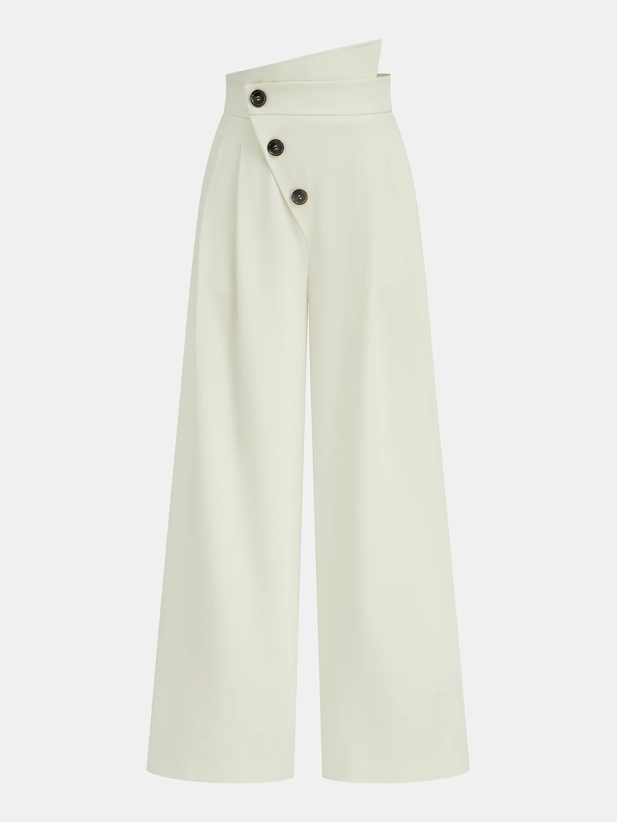 Asymmetric Button Mid-Waist Wide-Leg Pants | Commense