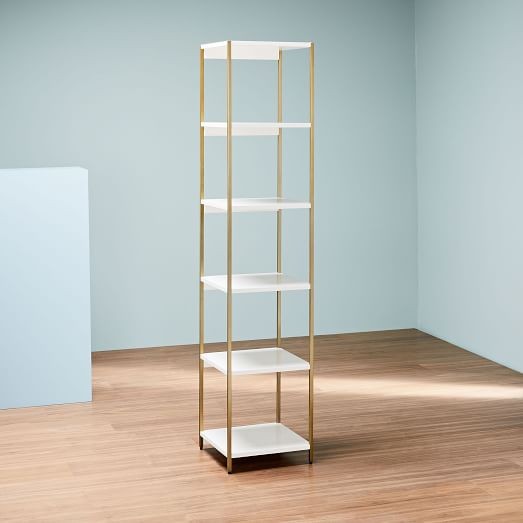 Zane Narrow Bookshelf, White/Antique Brass | West Elm (US)