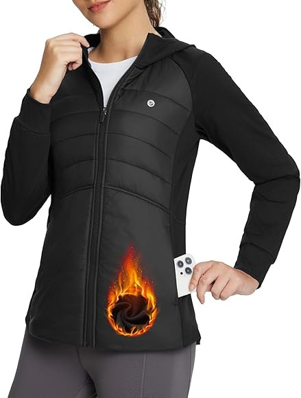 BALEAF Women's Running Winter Jacket with Hood Warm Lightweight Insulated Hybrid Jackets Puffer Z... | Amazon (US)