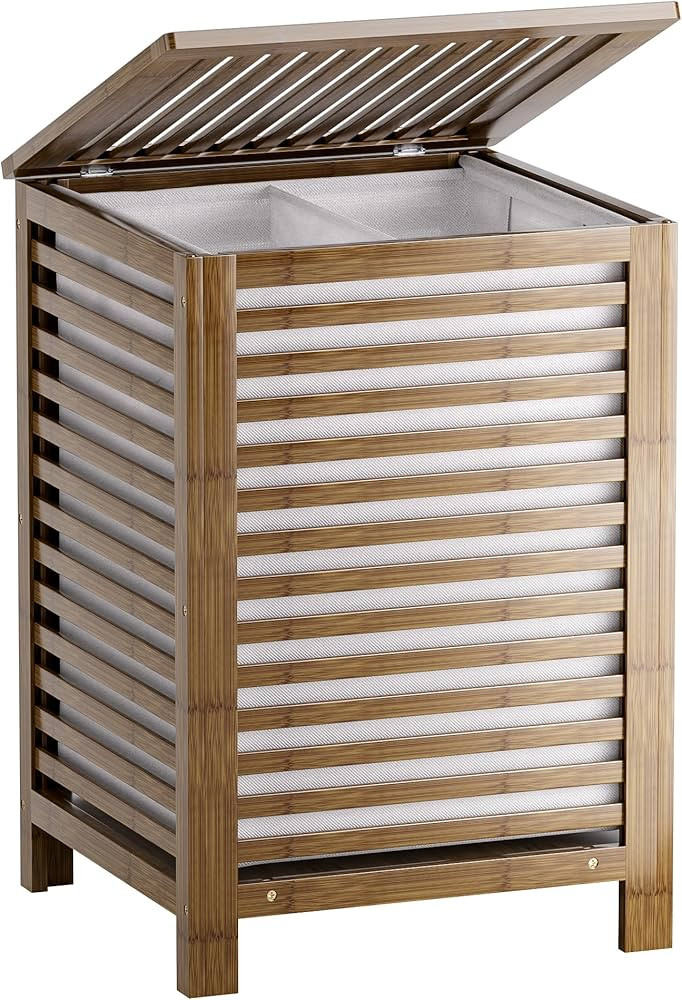 SMIBUY Double Laundry Hamper with Lid, 120L Bamboo Laundry Basket with Removable Liner Bag, 2-Sec... | Amazon (US)