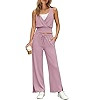 Yanekop Womens 2 Piece Lounge Set Pilates Wrap Top Wide Leg Pants Set Summer Beach Vacation Outfi... | Amazon (US)