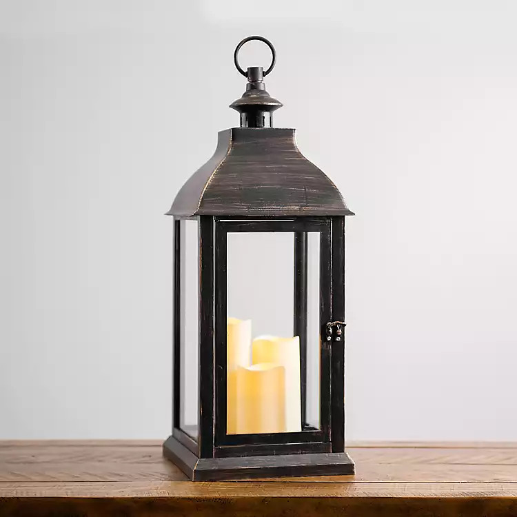 Bronze Plastic Lantern with LED Pillar Candles | Kirkland's Home