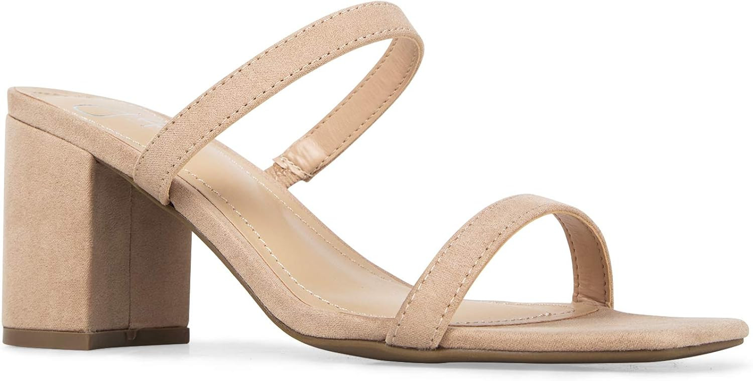 J. Adams Stormi Mules for Women - Square Toe Double Band Low Block Heel Sandals | Amazon (US)