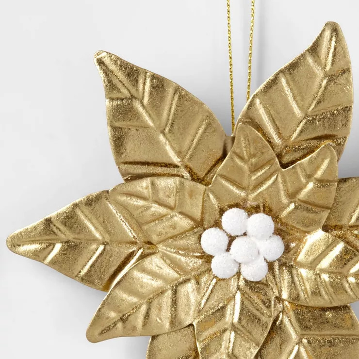 Metal Poinsettia with White Berries Christmas Tree Ornament Gold - Wondershop™ | Target