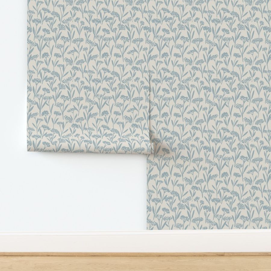 Floral Stems - beige greyblue Wallpaper bymilliprints | Spoonflower