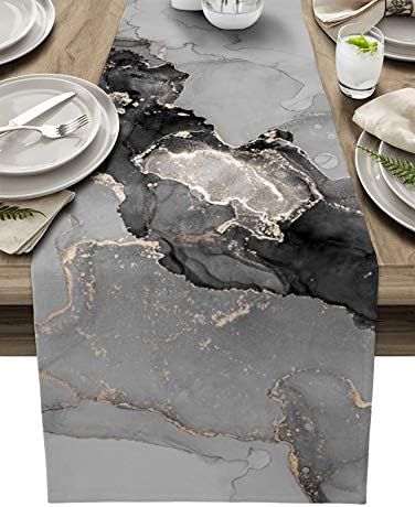 Marble Table Runner, Kitchen Decor Gold Table Runners, Grey Abstract Art Table Decor, Rustic Home... | Amazon (US)