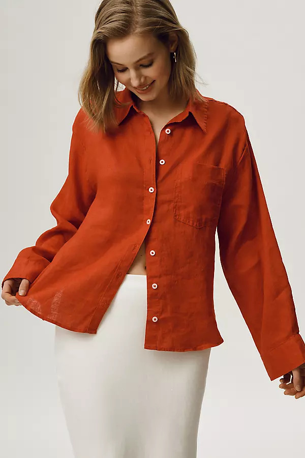 Shrunken Bennet 100% Linen Buttondown Shirt | Anthropologie (US)
