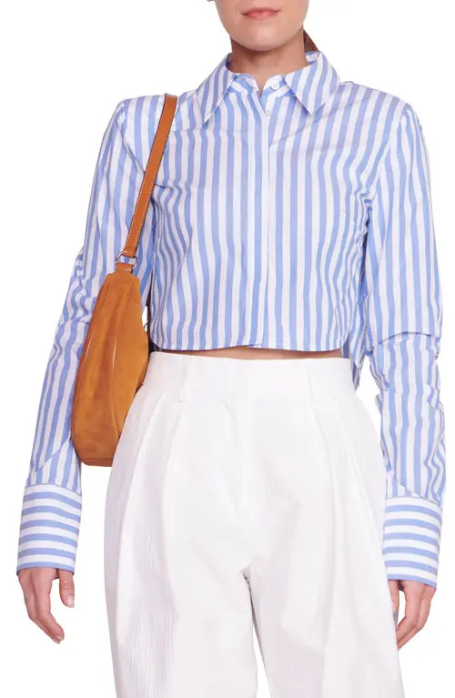 STAUD Seneca Cotton Poplin Button-Up Shirt in Sea Stripe at Nordstrom, Size Small | Nordstrom