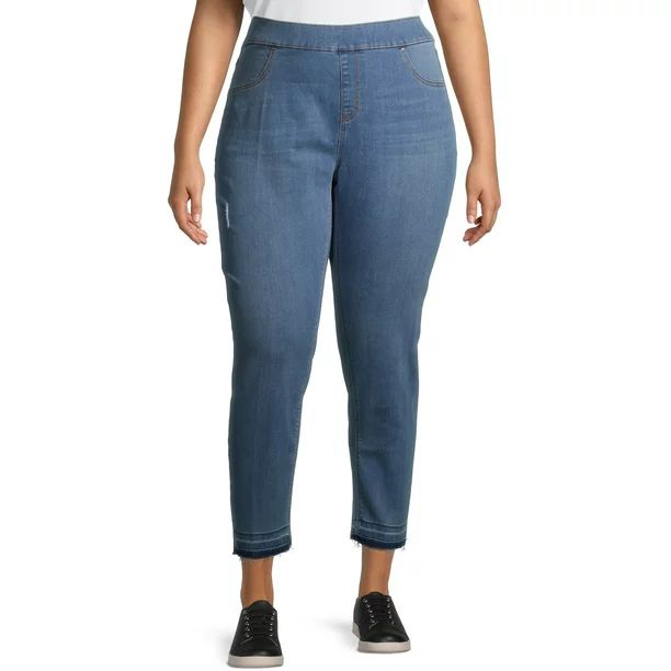 Terra & Sky Plus Size Denim Pull on Unhemmed Skinny Jeans | Walmart (US)