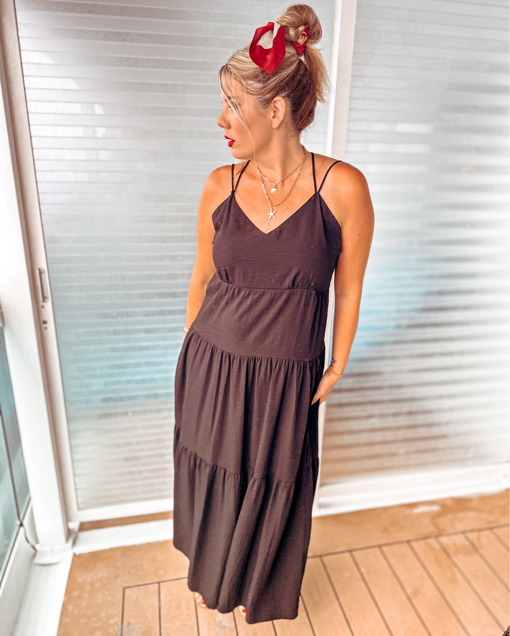 Black maxi dress, vacation fashion, vacation outfit, beach chic, scarf in hair 

#LTKTravel #LTKSummerSales #LTKMidsize
