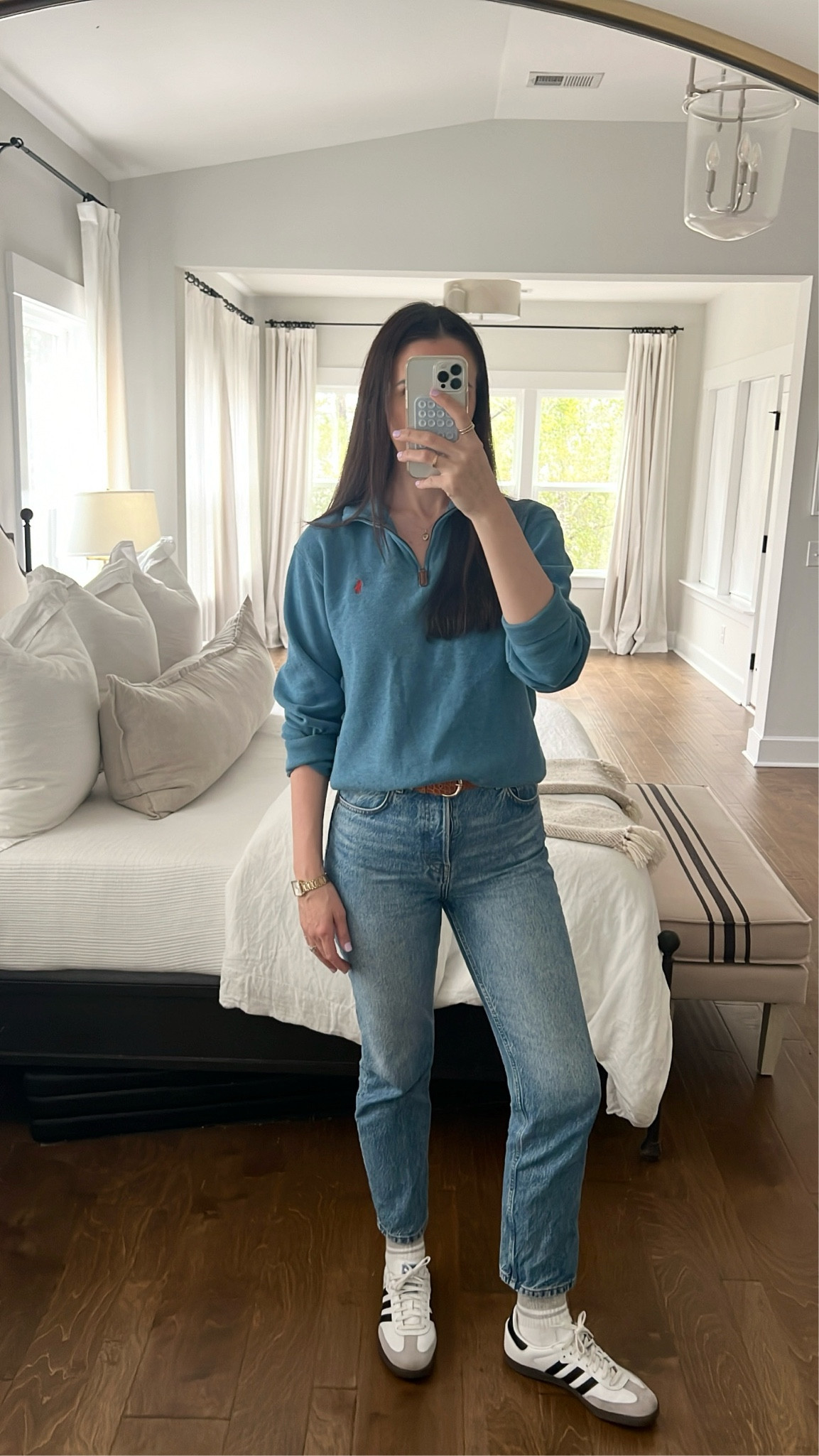 I stole my husband’s Ralph Lauren Polo quarter zip and I love it. Comfy and casual outfit, perfect for this rainy day #wfh #ootd 🤍 

#LTKstyletip #LTKworkwear #LTKhome