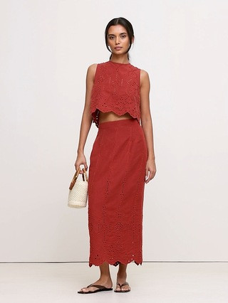 TENCEL™-Linen Eyelet Long Midi Skirt | Banana Republic (US)