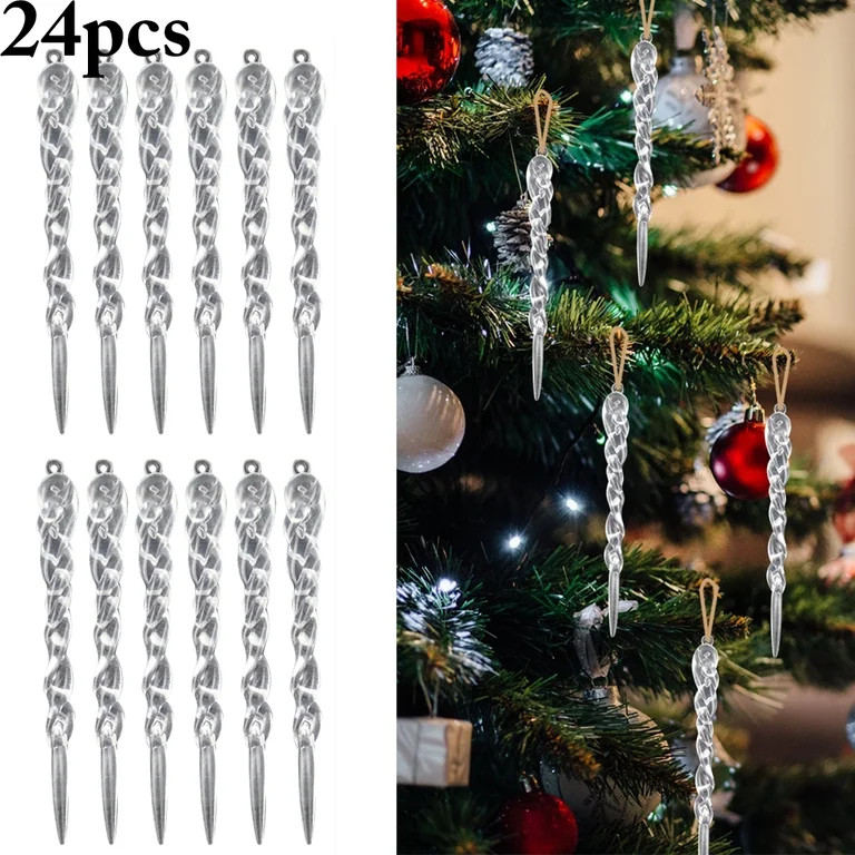 24PCS Christmas Icicle Ornament DIY Party Hanging Decoration Xmas Tree Ornament | Walmart (US)