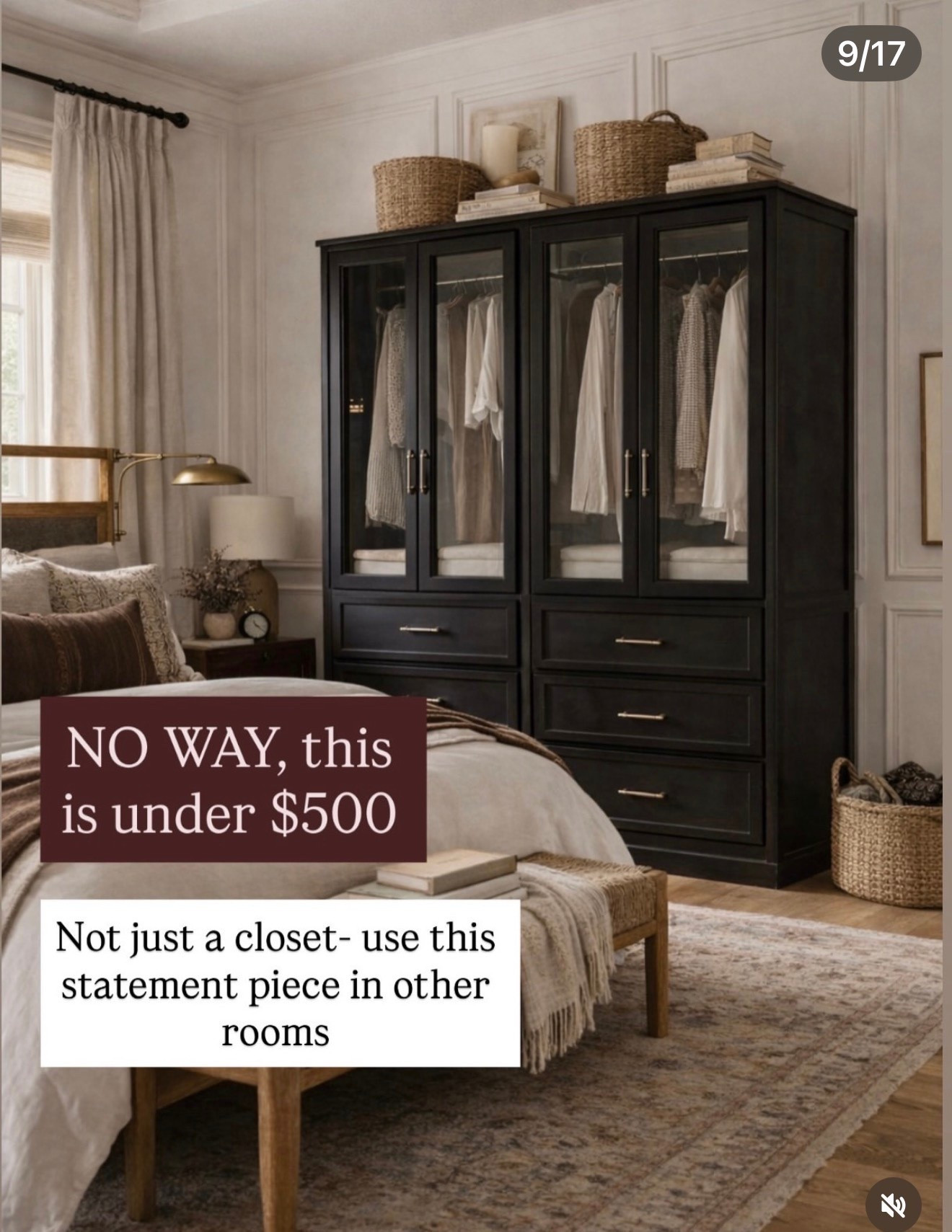 OK, this is so tempting. This looks like a total designer piece under $500 for this beautiful armoire what makes such a statement in your bedroom. You can also using your living room. It’s very versatile.