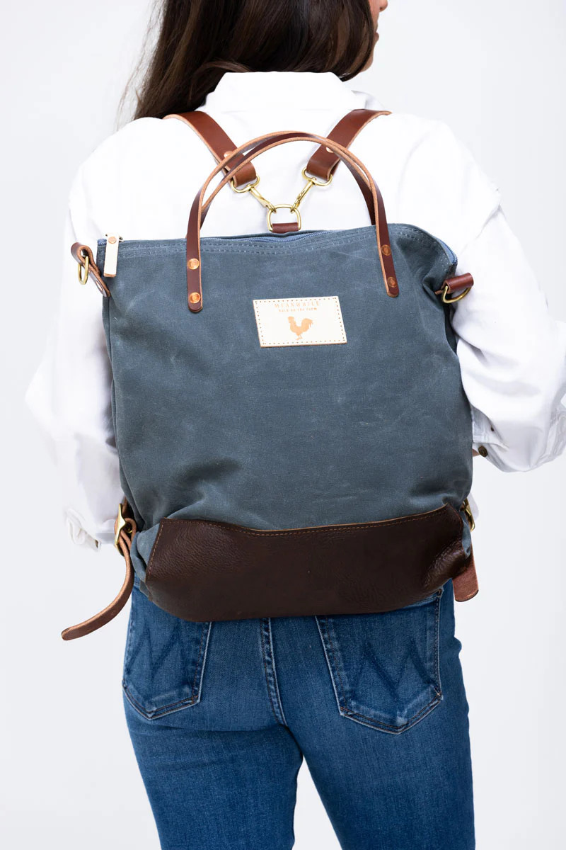 Slate Blue Wax Canvas Backpack - Meanwhile in Lynchburg VA | Meanwhile Back on the Farm