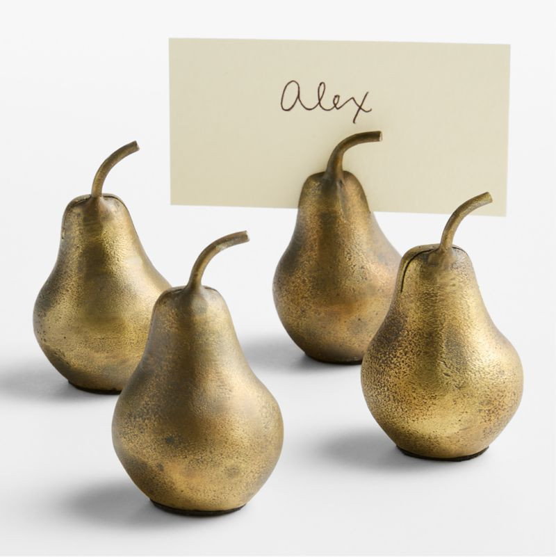 Winter Fruit Antique Brass Pear Place Card Holders, Set of 4 | Crate & Barrel