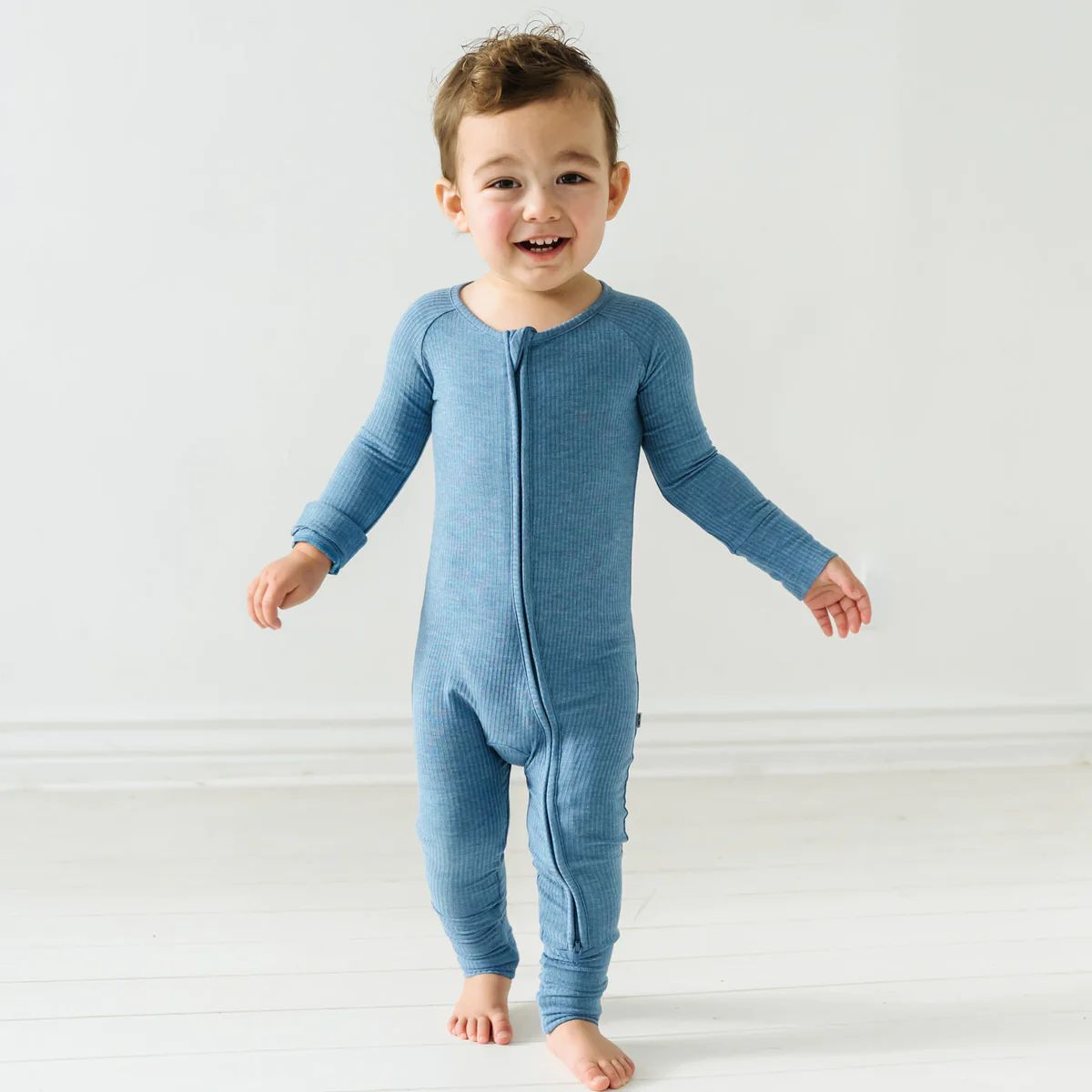 Heather Blue Ribbed Zippy | Little Sleepies