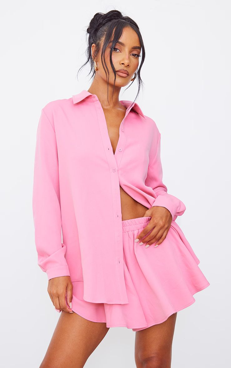 Candy Pink Long Sleeve Oversized Shirt | PrettyLittleThing US