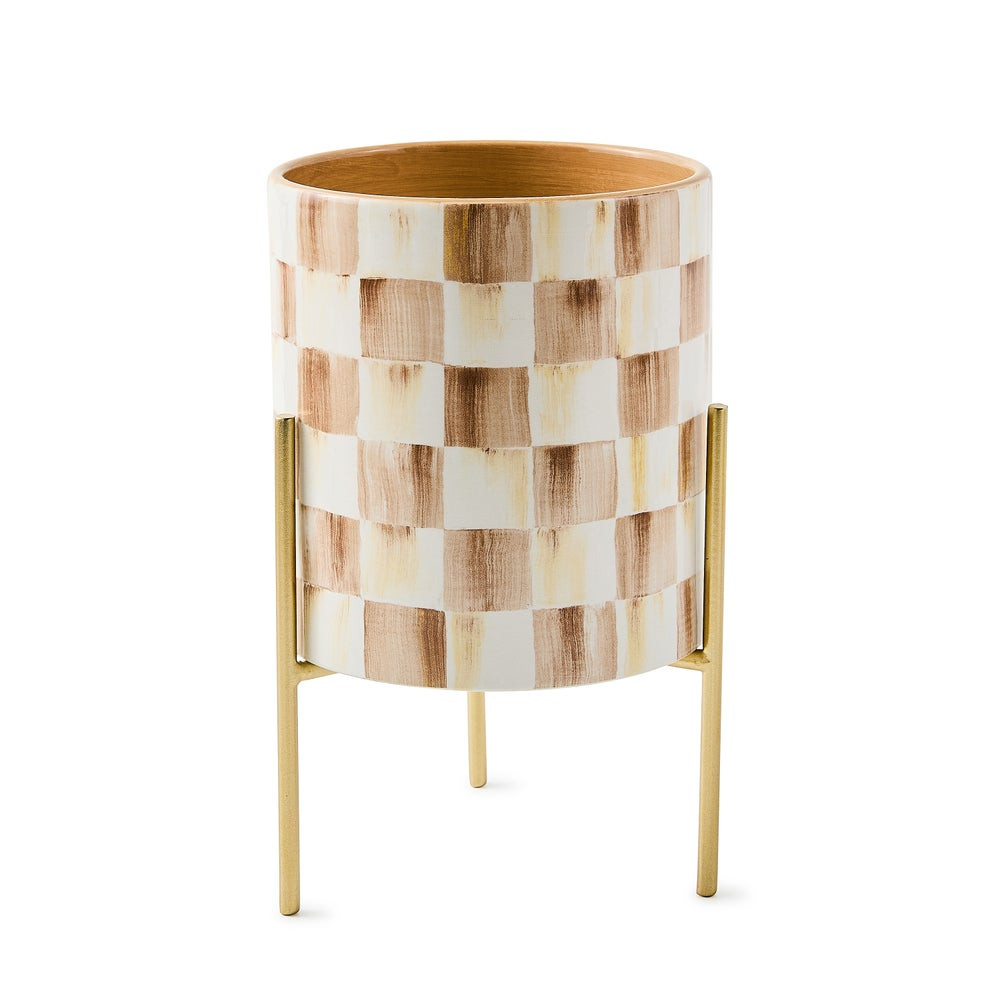Mocha Check Tabletop Planter | MacKenzie-Childs