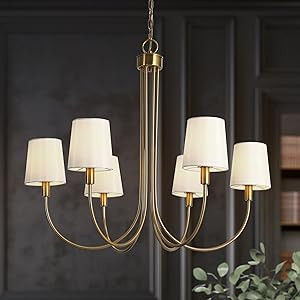 KSANA Modern Gold Chandelier with Fabric Shade, Wagon Wheel Traditional Dining & Living Room Chan... | Amazon (US)