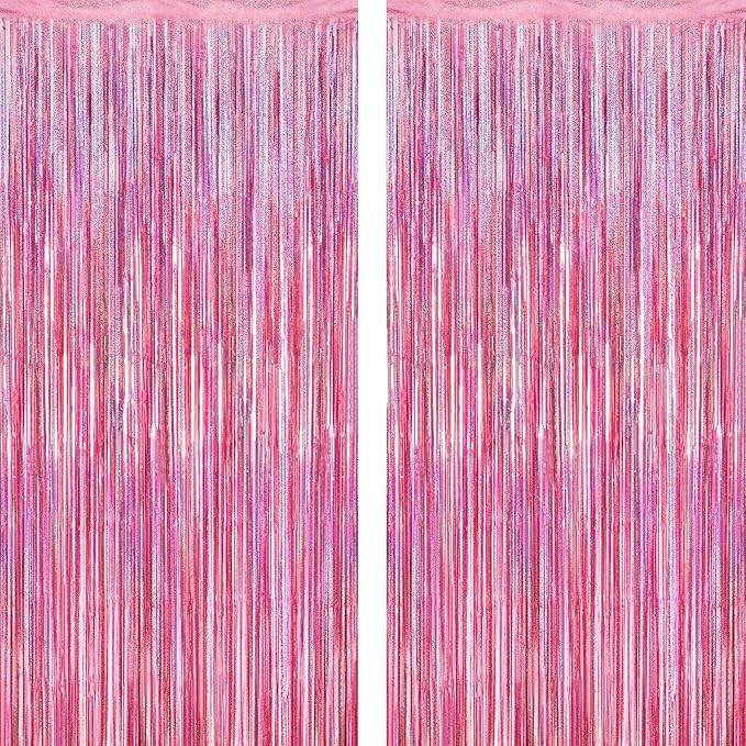 2 Pack Glitter Pink Backdrop, 3.28 FT x 7.05 FT Birthday Party Decorations, Laser Pink Fringe Cur... | Amazon (US)