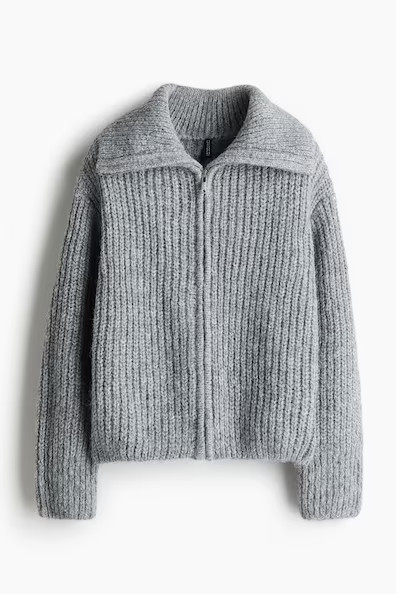 H & M - Rib-Knit Cardigan with Zipper - Gray | H&M (US + CA)
