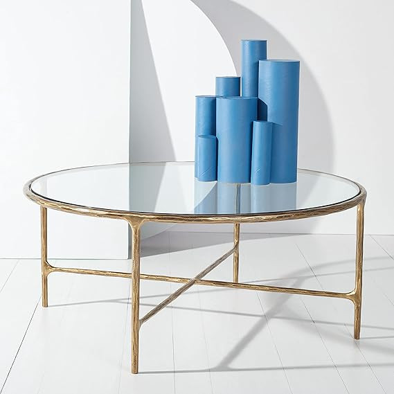 SAFAVIEH Couture Home Collection Jessa Brass Metal/Tempered Glass Top Round Coffee Table (Fully A... | Amazon (US)