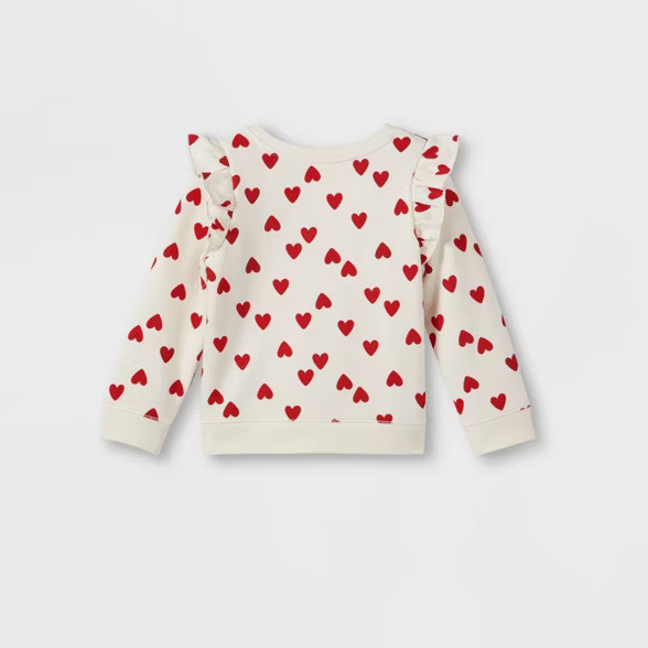Toddler Girls' Heart Ruffle Pullover Sweatshirt - Cat & Jack™ Cream | Target