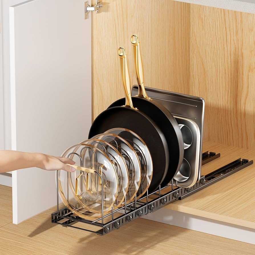 Pots and Pans Organizer for under Cabinet, Pull out Pan Organizers inside Cabinet for Kitchen Cab... | Amazon (US)