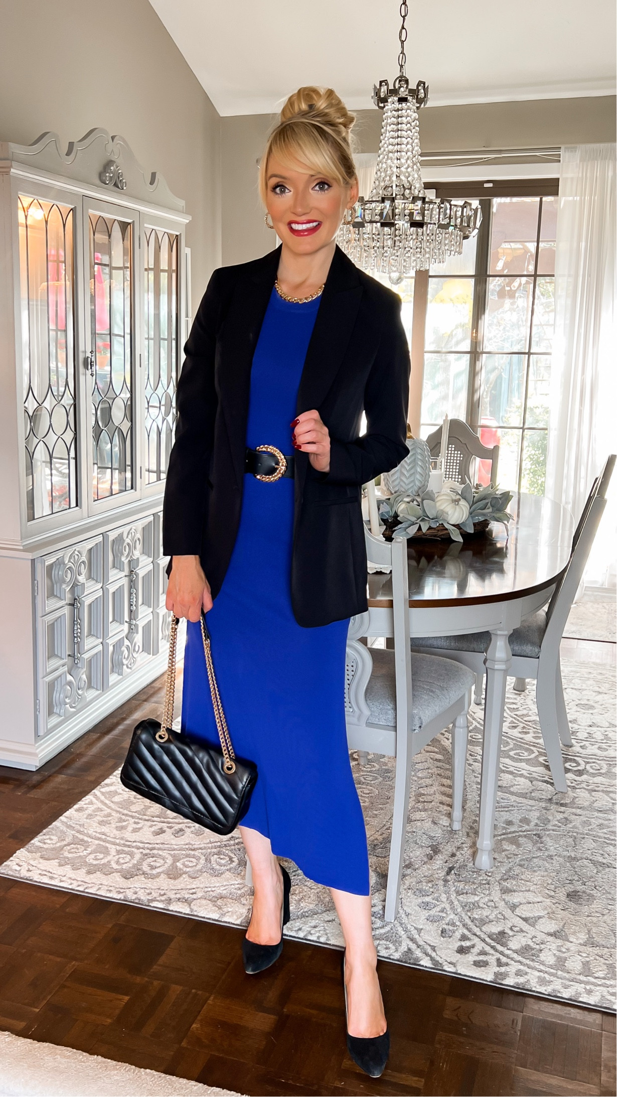 Blue midi dress - Blake boyfriend blazer - quilted bag - Prime Early Access Sale - Amazon sale - Prime Day - Amazon deal - Amazon deals - Amazon Fashion - Amazon Fashion deals - work outfit - office outfit 

#LTKunder50 #LTKworkwear #LTKsalealert