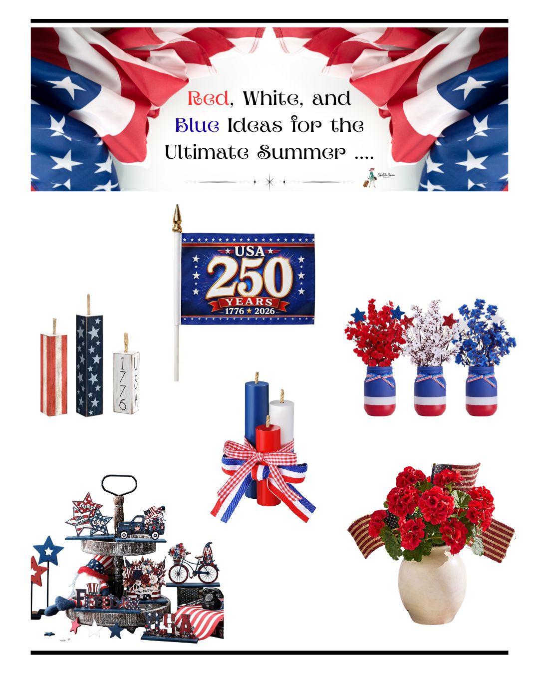 Patriotic table center pieces.
Red, white and blue flower arrangement, 
Stars and American flags
4th of July decorations

#LTKHome #LTKSeasonal #LTKgrwm