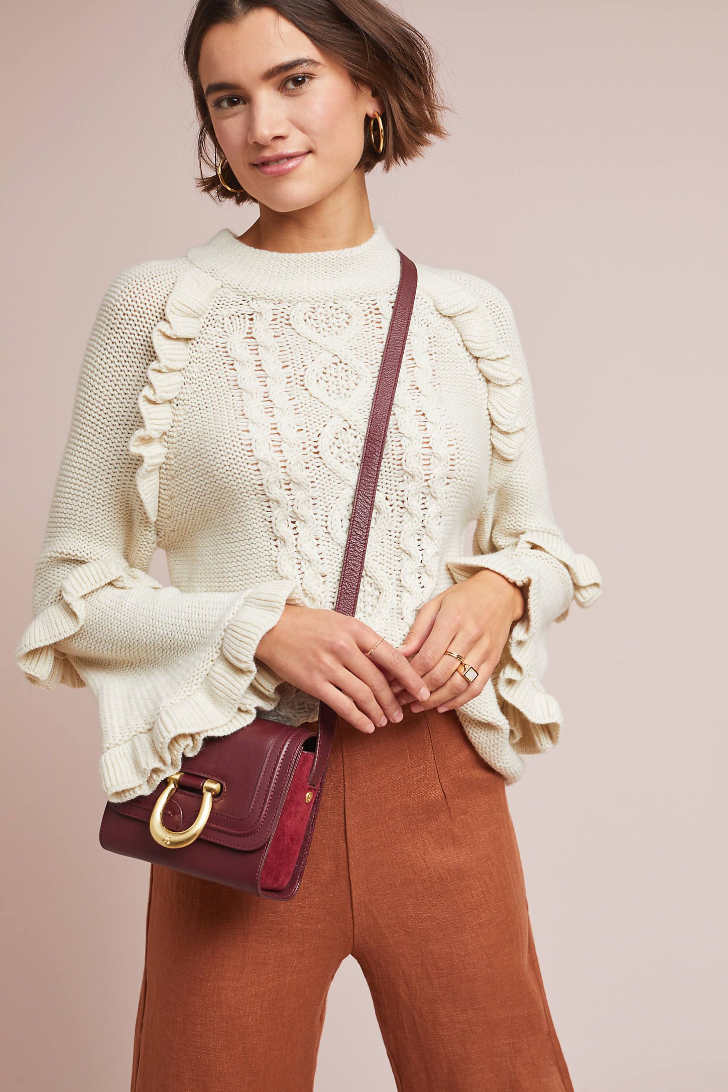 Ruffled Cable-Knit Sweater | Anthropologie (US)