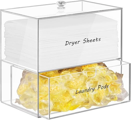 Dryer Sheet Holder, Dispenser, Acrylic Dryer Sheet Container Box for Laundry Room Organization, S... | Amazon (US)