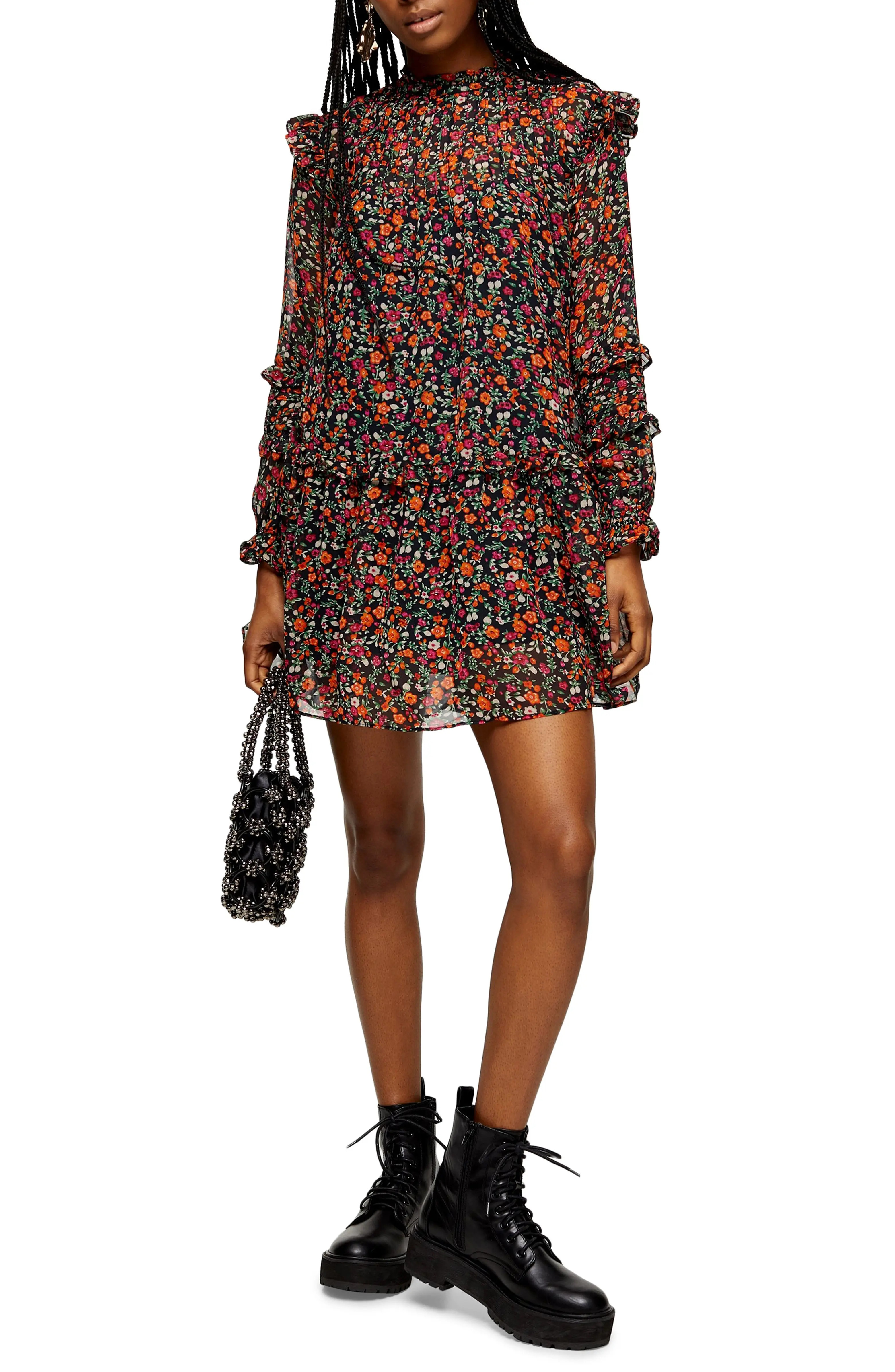 Long Sleeve Ditsy Floral Minidress | Nordstrom