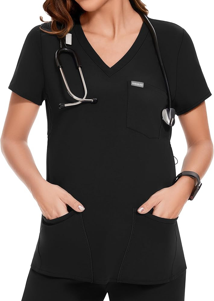 POSHGLAM Women's Maternity Scrubs Top Workwear V-Neck Medical Shirts Pregnancy Scrub Clothes | Amazon (US)