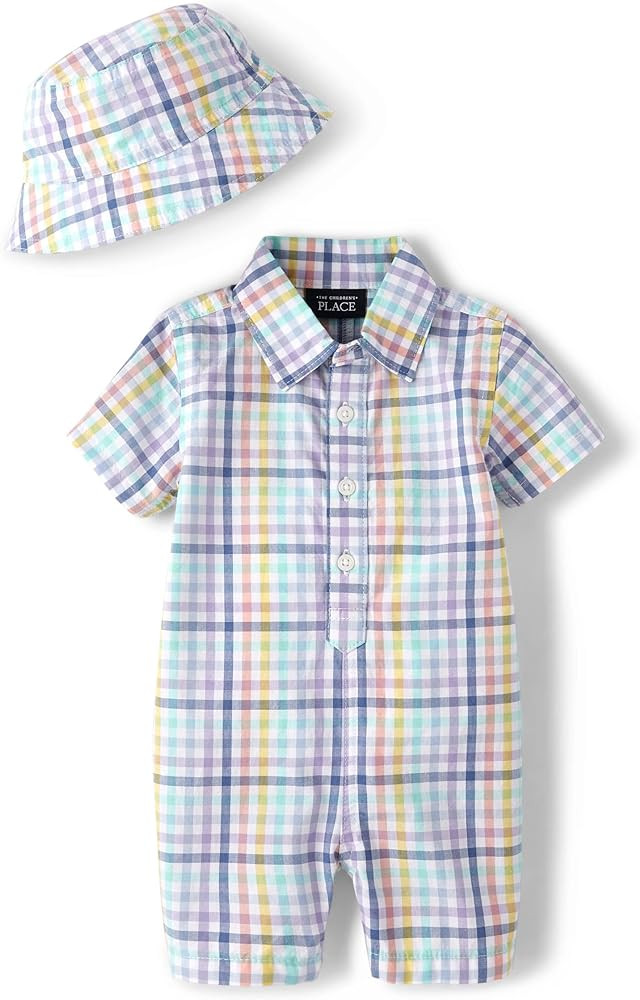 The Children's Place baby-boys And Newborn Woven Plaid Romper and Hat 2-piece Set | Amazon (US)