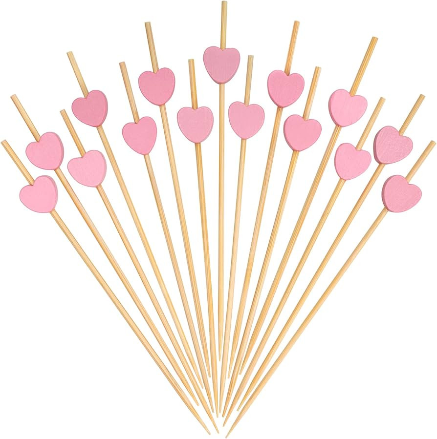 Minisland Pink Love Heart Cocktail Picks, 4.7 Inch Long Bamboo Fancy Toothpicks for Appetizers, D... | Amazon (US)