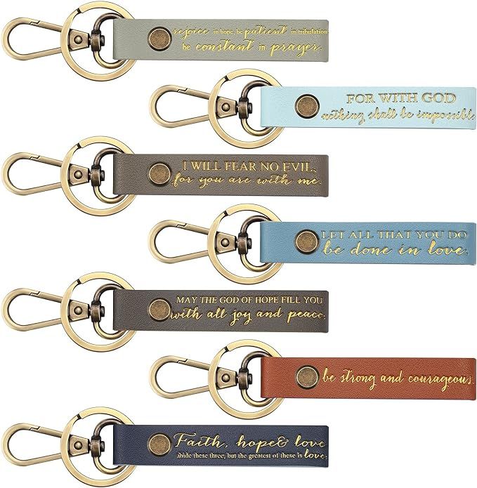 Sureio 7 Pcs Christian Quote Key Chains Religious Bible Verse Keychains PU Leather Keychain Strap... | Amazon (US)