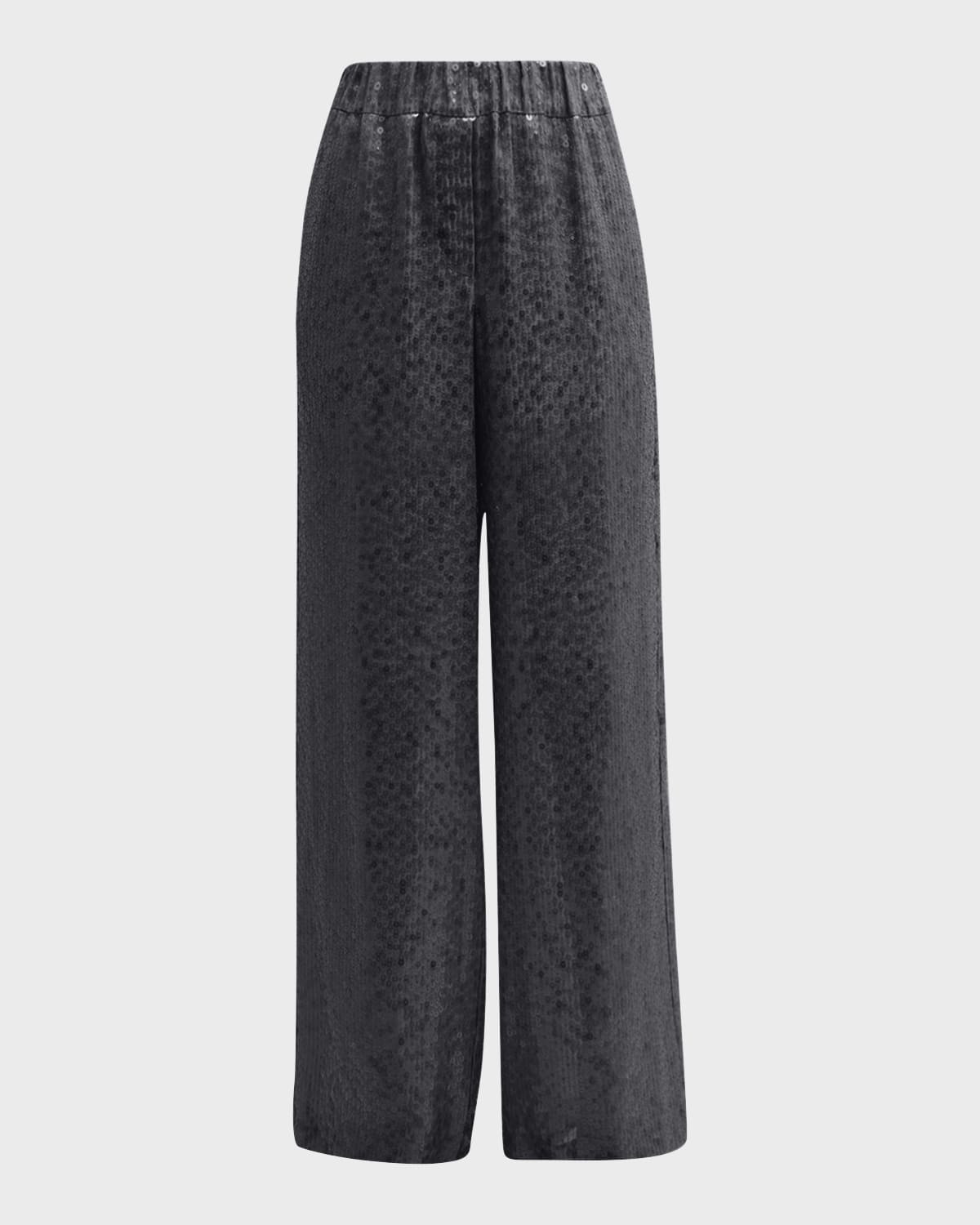 Crispy Silk Paillette Wide-Leg Pull-On Pants | Neiman Marcus