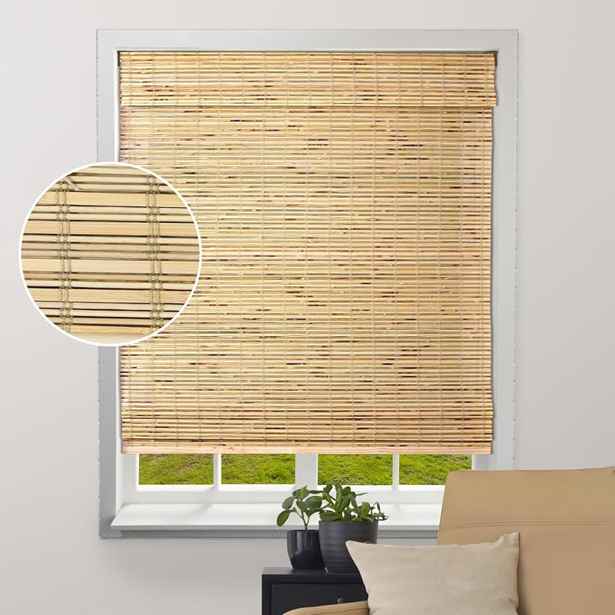 ARLO BLINDS Sheer Bamboo Roman Shades with Valance - Petite Rustique, 30.5"W x 60"H - Light Filte... | Amazon (US)