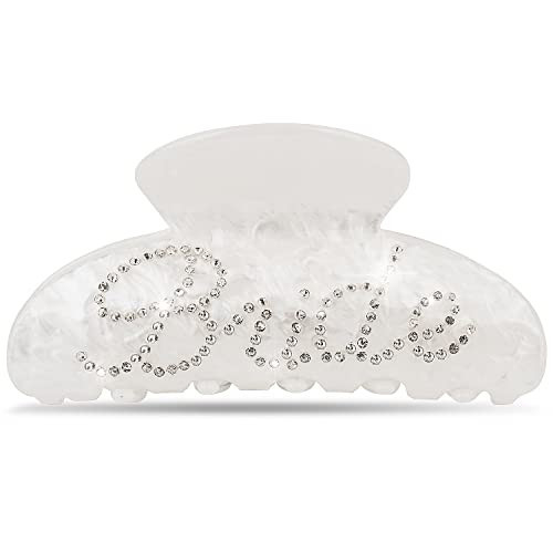 Saliyaa Bride Hair Clip - White Acrylic Bride Clip with Double-Side Logo (4 inches) - Wedding Gift, Bridal Shower, Bachelorette Decorations Accessory - Rhinestone, Classy Female | Amazon (US)