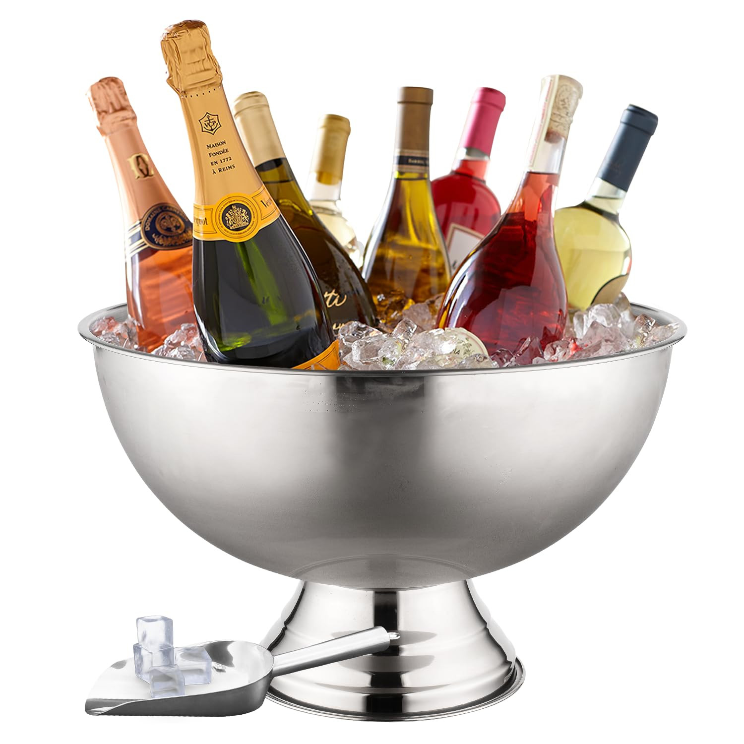 Premium Ice Bucket For Parties - Party Sized 12L Beverage Tub With Scoop - Silver Stainless Steel... | Amazon (US)